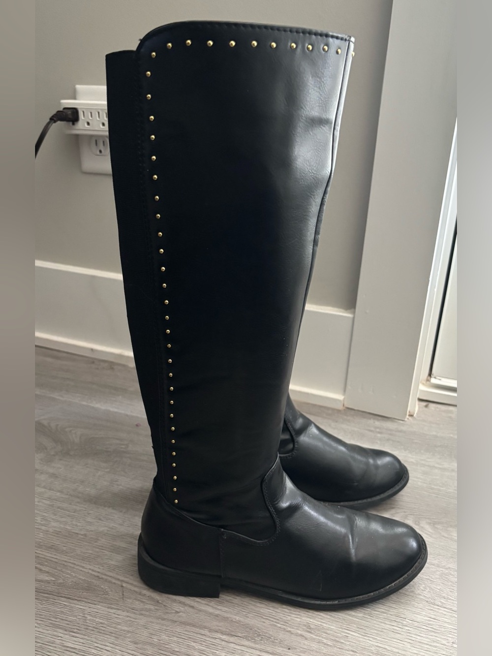 LAUREN CONRAD  Black Over-the-Knee Riding Boots with Gold Stud Accents  SZ. 8.5